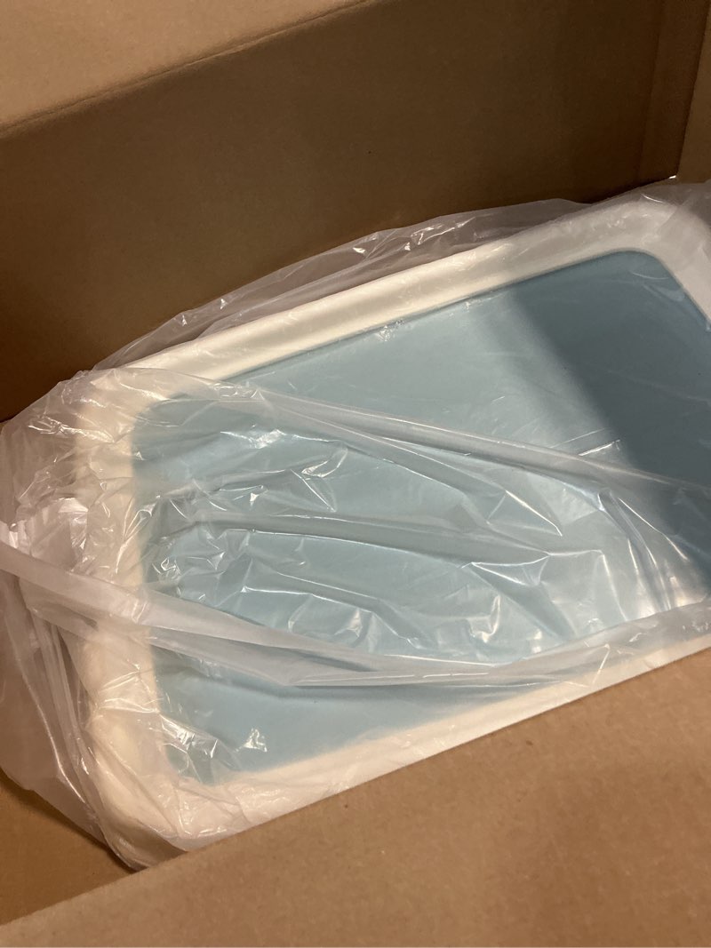 Condition photo showing Good Condition for IRIS USA Pee Pad Holder - For Small Sized Dog and Puppy Pee Pads, Secured Latches, Non-Skid Feet, High Polish Finish for Easy Cleaning, Leak Protection, Fits 17"x23" Pad, Blue 17" x 23" Blue