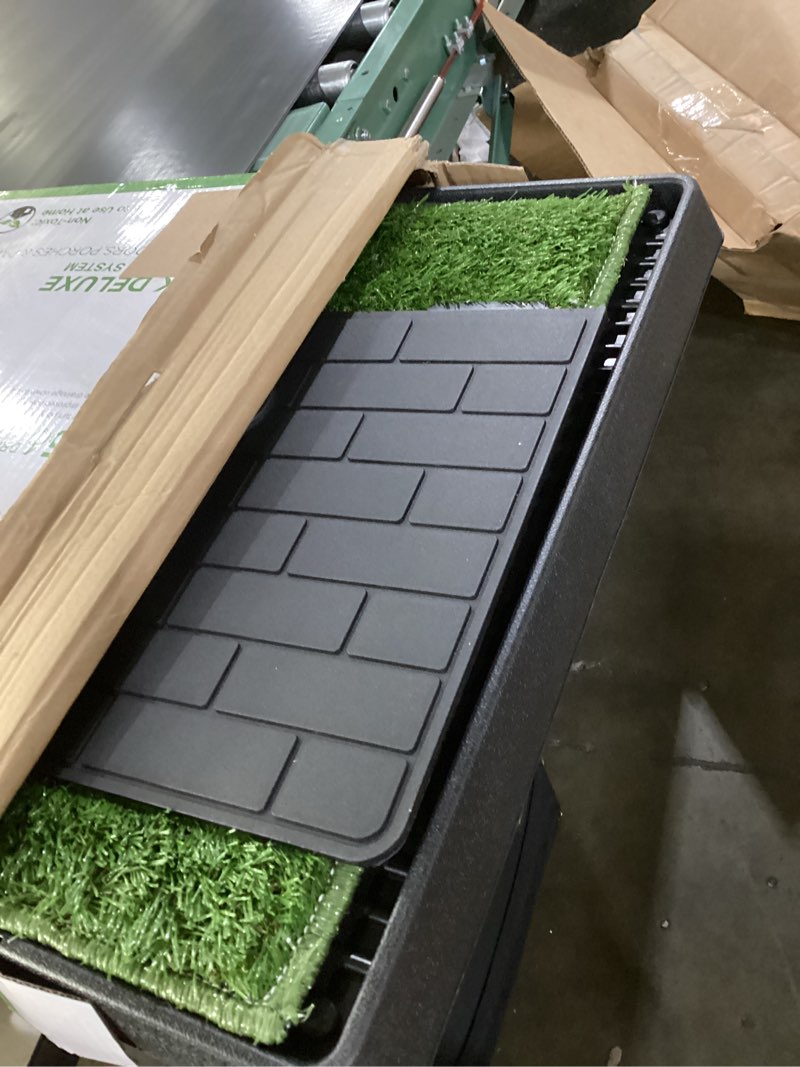 Condition photo showing As Is for hompet dog grass pad with tray large, puppy turf potty reusable training pads with pee baffle, artificial grass patch for indoor and outdoor use, ideal for small and medium dogs (30"×20") 30" x 20" x 2.5"