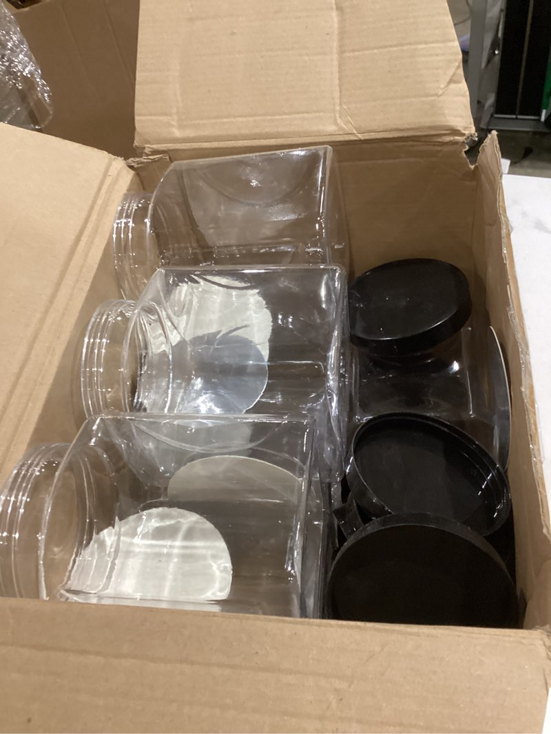 Condition photo showing As Is for Gerrii 12 Pack 32 Oz Plastic Jar with Lid Bulk 1/4 Gallon Clear Grip Storage Containers Clear Grip Jars Empty Wide Mouth Containers Household Dried Food Canisters for Kitchen Honey Candy, Black Lid