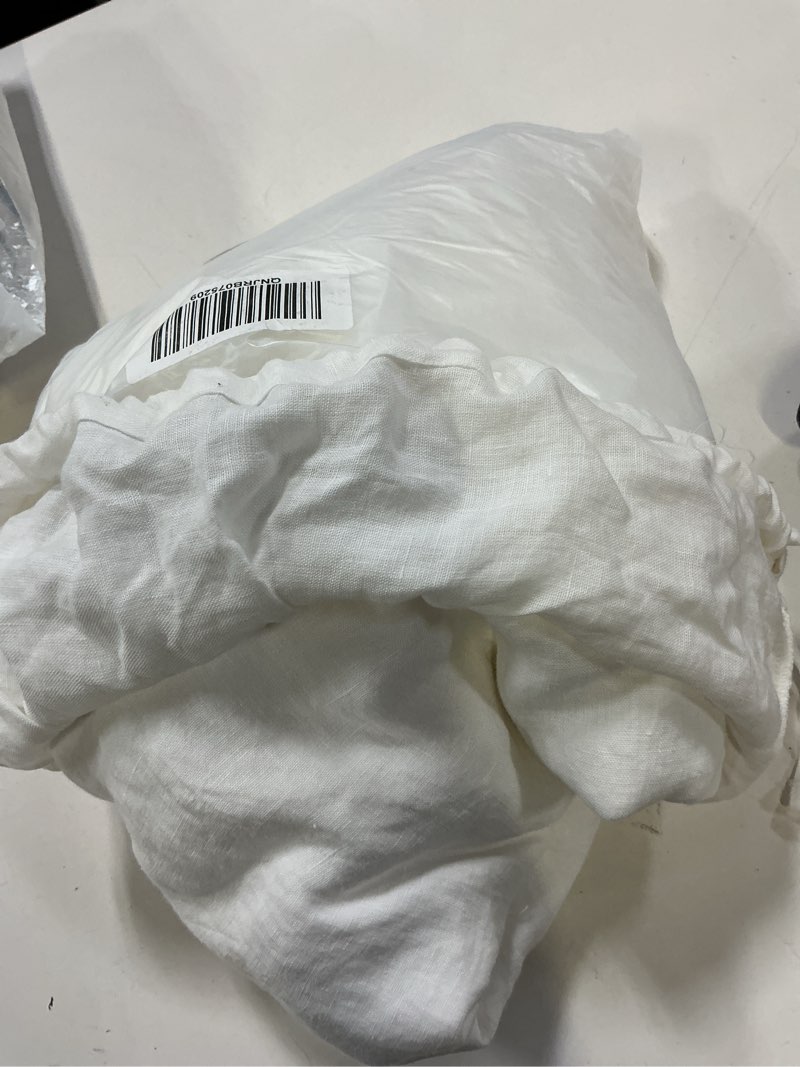 Condition photo showing As Is for quince european linen deluxe bedding bundle, queen, white
