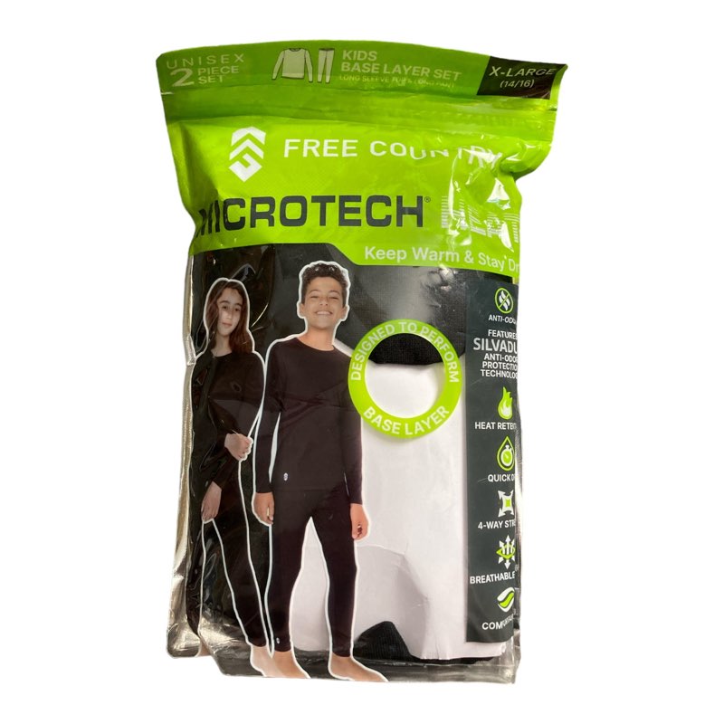 (Large (10/12)Free Country Youth Unisex 2 Piece Base Layer 22 Sleeve and Pant Set (Black, S (5/6))  22