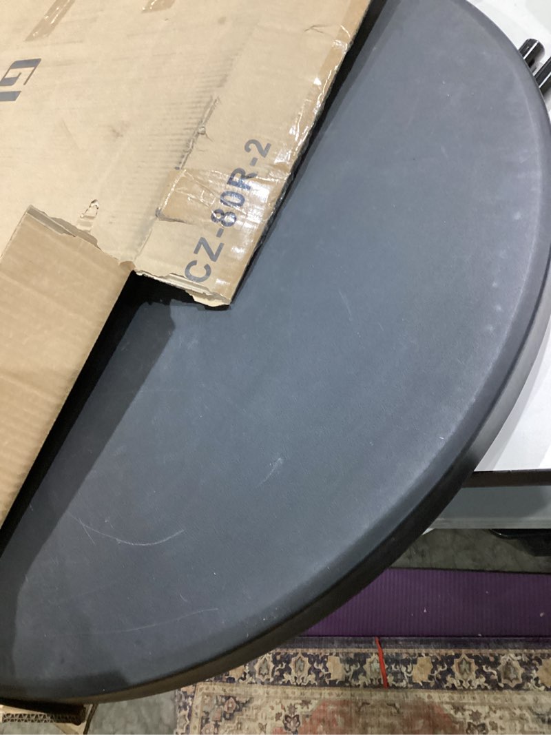 Condition photo showing As Is for 32" round folding table, portable bar height folding table with detachable legs, round foldable table with hdpe top for standing parties, balcony, event, indoor outdoor use (black, 1 pack) black 1