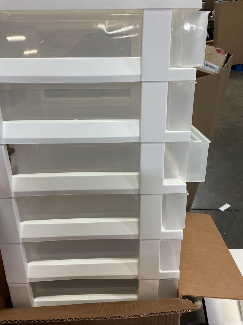 Condition photo showing Good Condition for iris usa plastic drawer storage organizer rolling cart, with wheels casters, 10-drawers, for classroom art craft supplies dresser closet bathroom laundry room, white/clear white 10 drawer with wheels