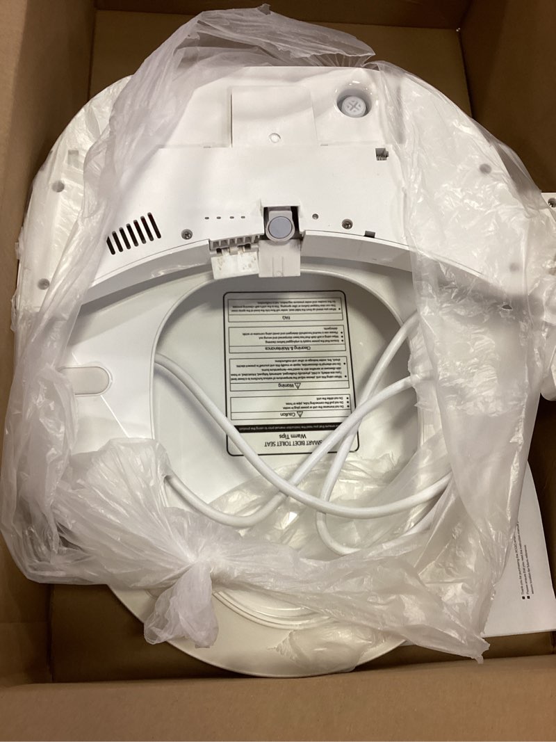 Condition photo showing As Is for Electric Heated Bidet Toilet Seat with Warm Water Wash, Warm Air Dryer, Soft Closed Lid, Night Light, LED Display, Toilet Seat with Bidet Requires Outlet - Round