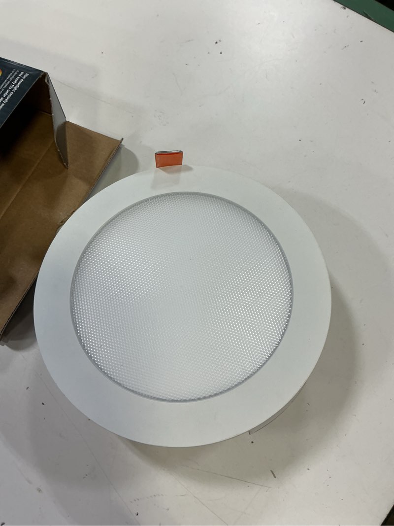 Condition photo showing As Is for halo 6 in. selectable cct for use in new construction, remodel and retrofit installation, integrated led downlight