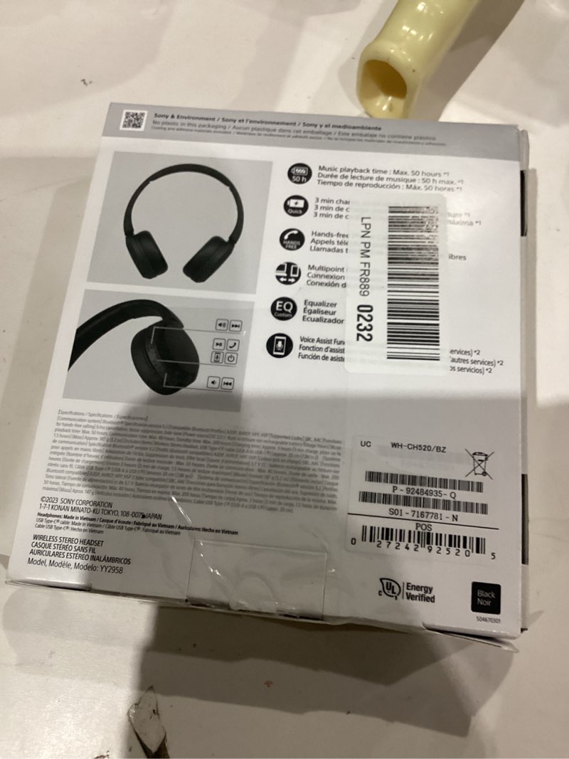 Condition photo showing As Is for Sony WH-CH520 Wireless Headphones Bluetooth On-Ear Headset with Microphone and up to 50 Hours Battery Life with Quick Charging, Black