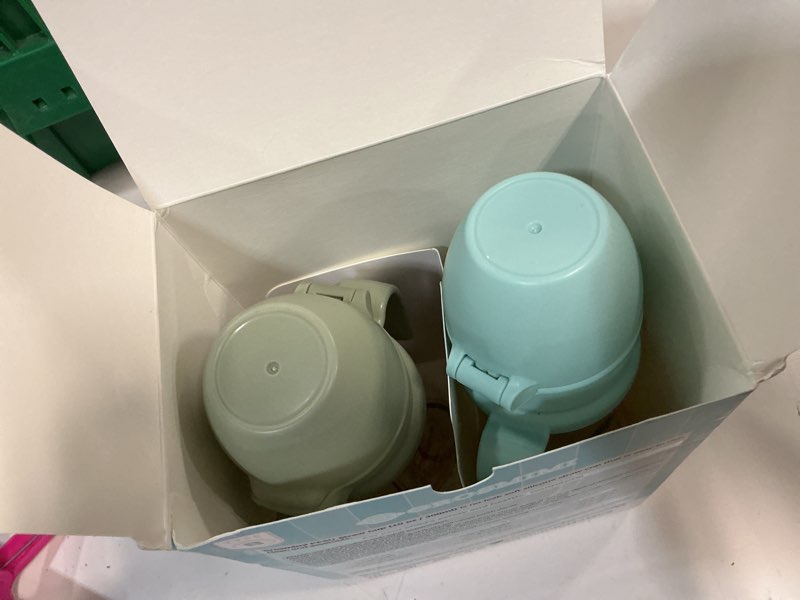 Condition photo showing As Is for grosmimi flip top spill proof sippy cup, ppsu, bpa free, 10 oz, stage 2 straw for toddlers, 2-pack (air balloon & dinosaur)