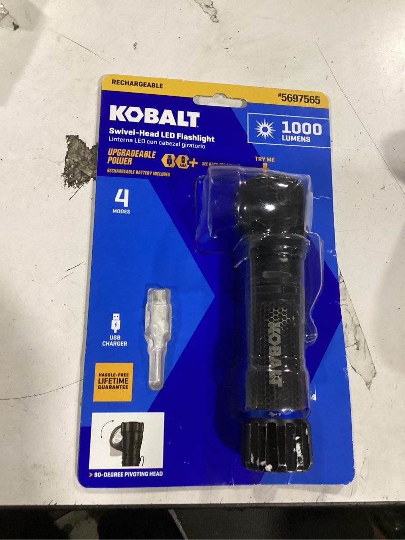Condition photo showing As Is for kobalt 1000-lumen 4 modes led spotlight flashlight with rechargeable with batteries included