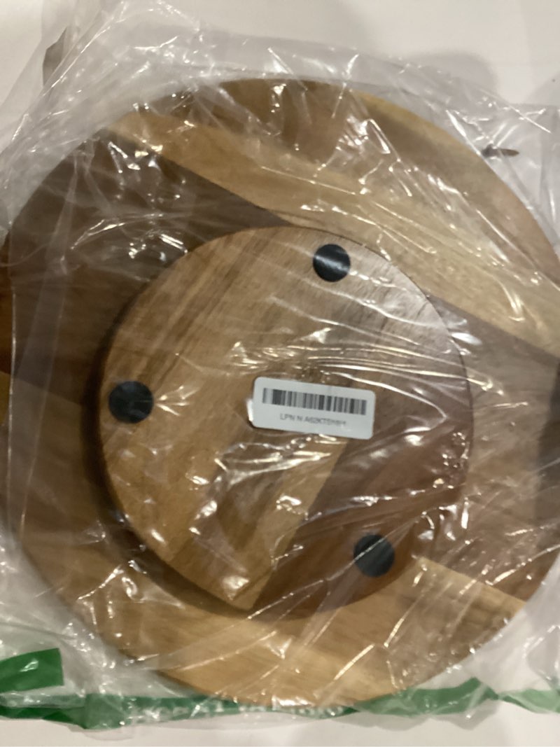 Condition photo showing As Is for Acacia Wood Lazy Susan, Wood Turntable Tray Cabinet Organizer,14" 14"-wood