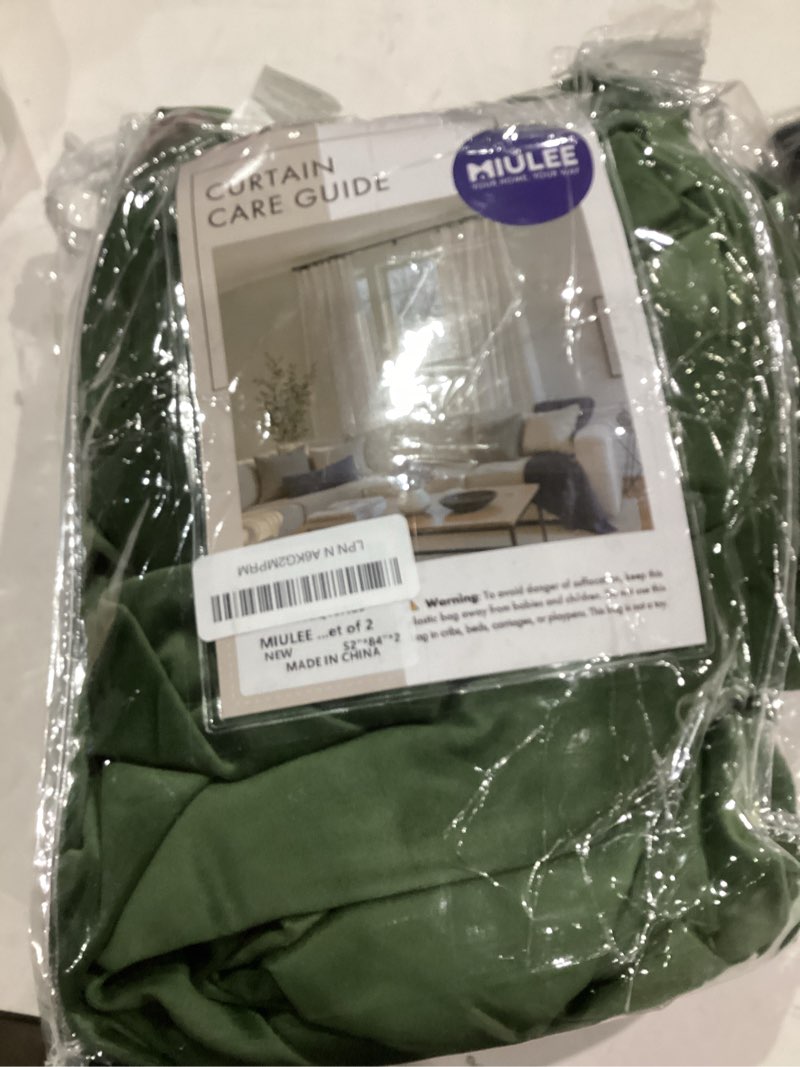 Condition photo showing Good Condition for MIULEE Velvet Curtains Olive Green Elegant Grommet Curtains Thermal Insulated Soundproof Room Darkening Drapes for Classical Living Room Bedroom Decor 52 x 84 Inch Set of 2 Olive Green 52"W x 84"L (Pack of 2)