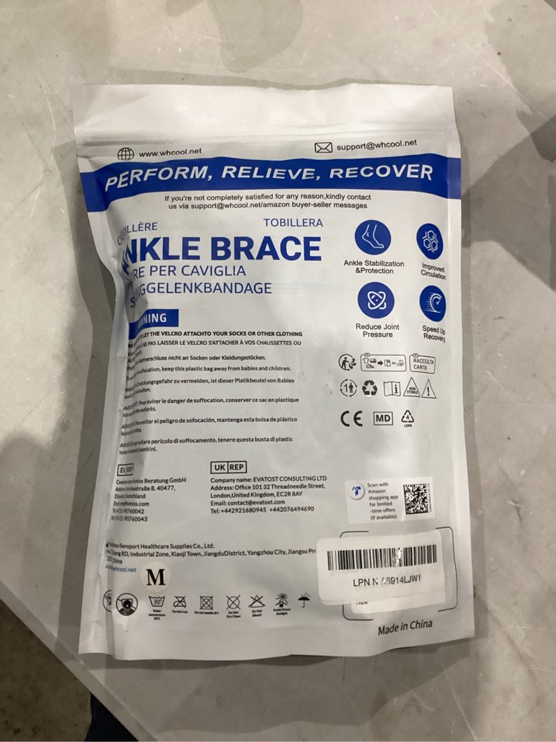 Condition photo showing New/Like New for WHCOOL Slim-Fit Ankle Brace for Sprained Ankle, Quick Lace Up Ankle Support for Women Men with 2 Auto-Shaped Pads, Air Fabric Cool Ankle Stabilizer for Injury Recover, Running,Sports, M(12”-13”) Orange/Black-M(ankle:30-33cm)