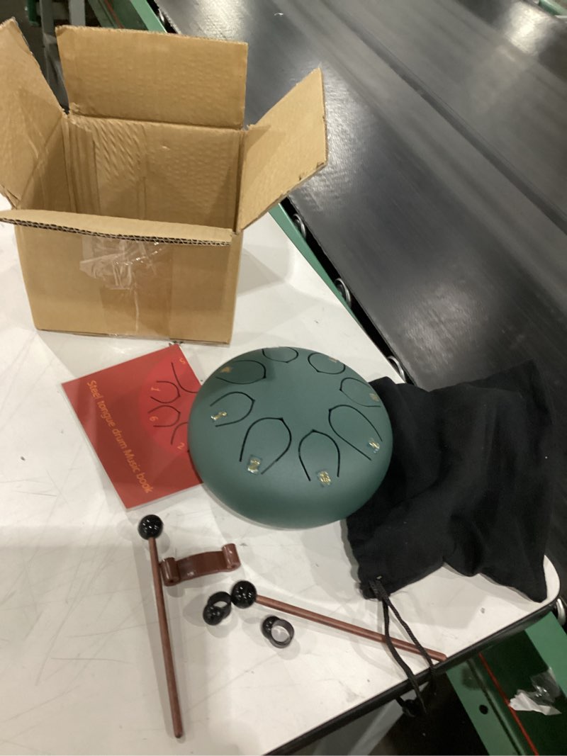 Condition photo showing New/Like New for Rain Drum for Outside Garden, 6 Inches 8 Notes Steel Tongue Chakra Drums, Waterproof Meditation Rain Chime, Musical Instruments for Adult Gift with Bag, Music Book, Drum Mallets (Green) 6 Inches Green