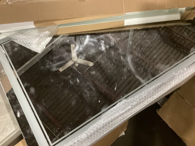 Condition photo showing As Is for keonjinn 48 x 24 inch led bathroom mirror with lights, bighter frontlit & backlit vanity mirror with stepless dimmable 3-color, anti-fog mirror for wall, hd tempered glass, memory founction, cr90+ frontlit & backlit 24"l x 48"w
