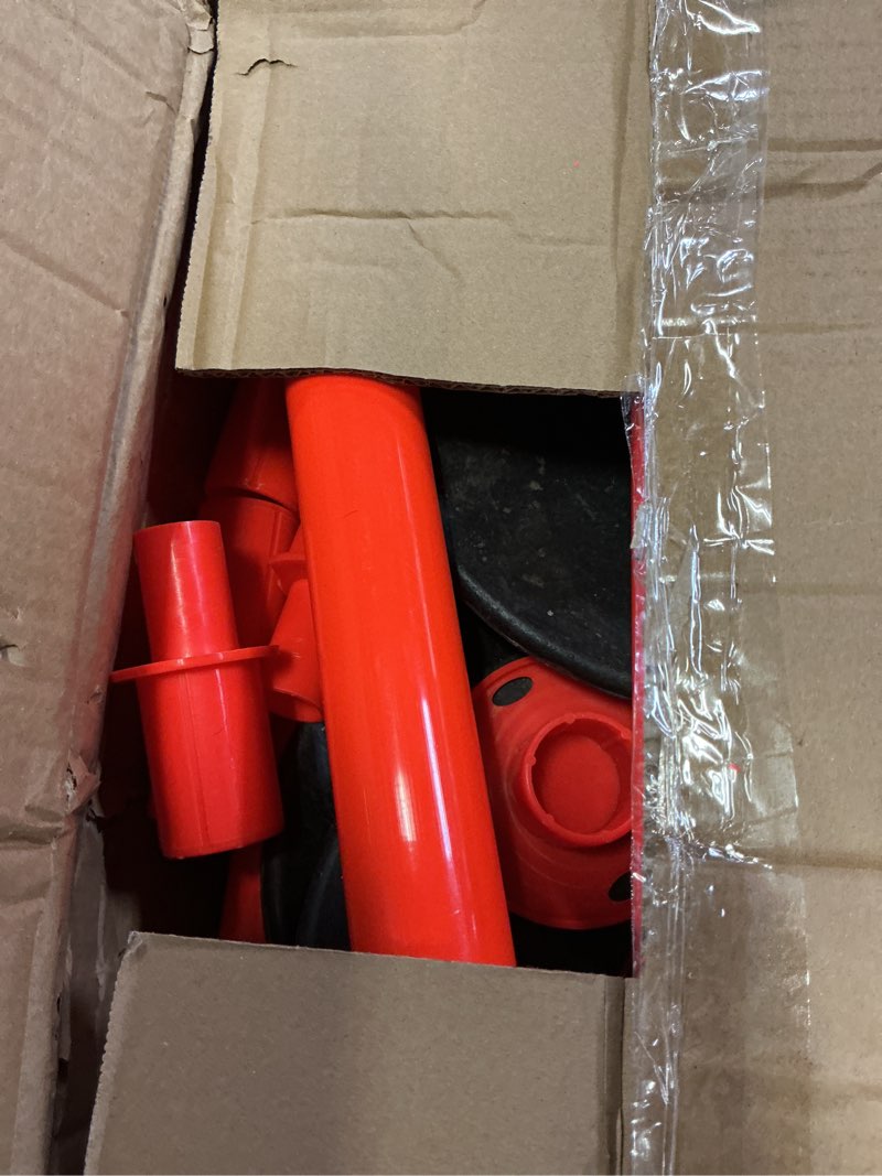 Condition photo showing As Is for VEVOR 4 Pack Traffic Delineator Posts, 34 in Traffic Safety Cones with Weighted Base, Reflective Strips and Chain, Heavy Duty Delineator Posts for Construction Site, Parking Lot, Crowd Control, Red