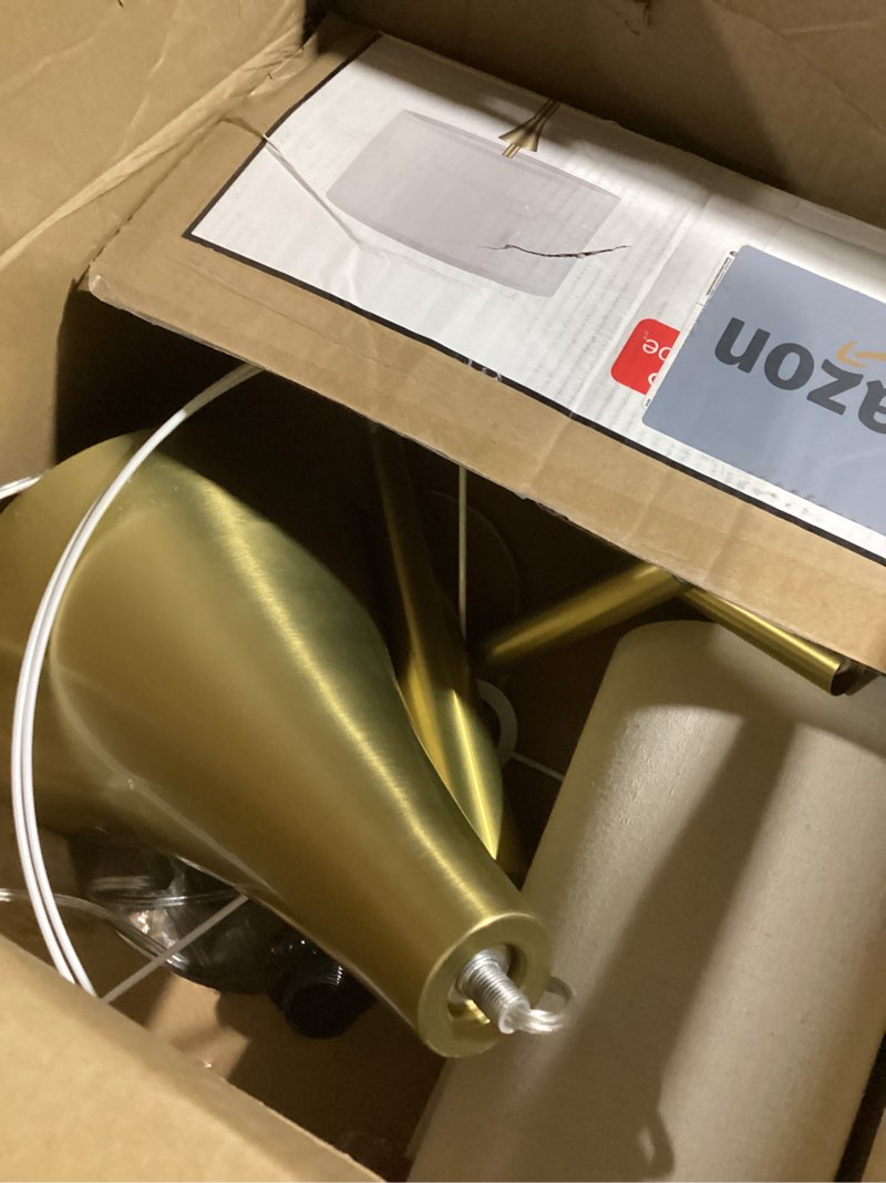 Condition photo showing New/Like New for GLOBE Novogratz x 61000150 60" Floor Lamp, Antique Brass Finish, Beige Fabric Shade, Mid-Century Modern Standing Lamp, E26 Base, Sustainable Design for Living Rooms and Bedrooms