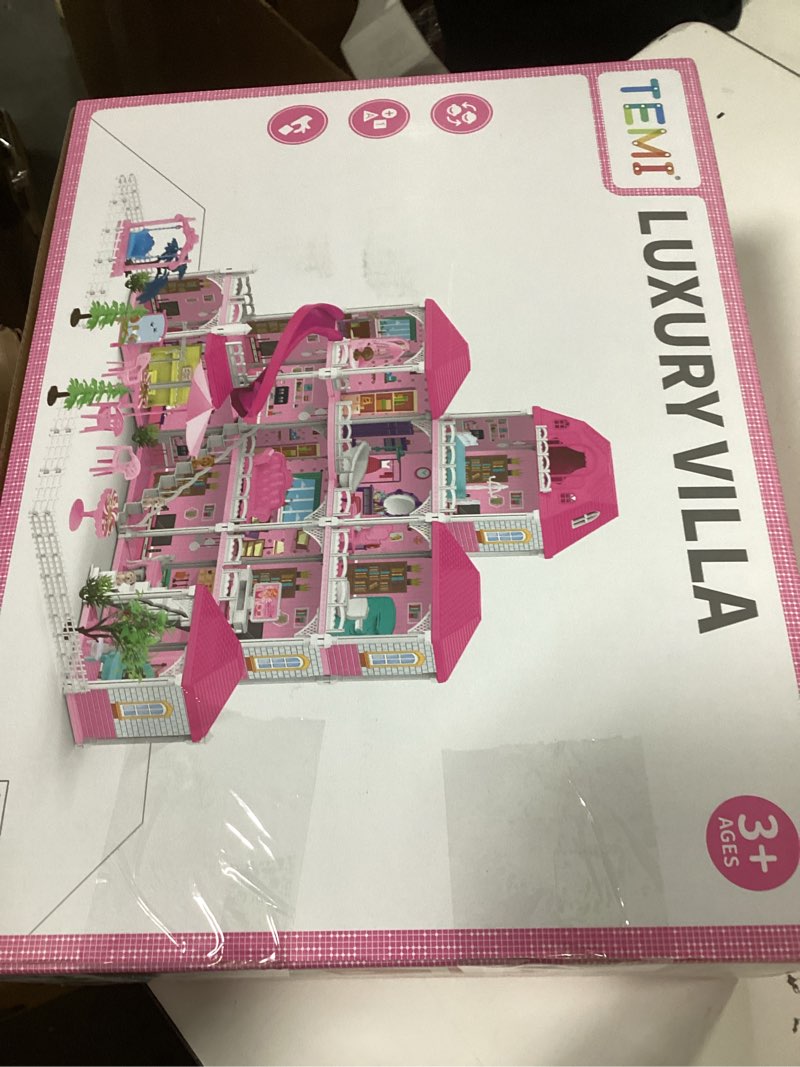Condition photo showing New/Like New for 4-Storey House for Girls Ages 3-7, Villa Playset with 2 Dolls and 12 Room, Furniture and Accessories, Pretend Indoor Playset Toddler Toys, Birthday Girls Toys for Ages 4-8 6-8 12Rooms,2Dolls,33 Accessories
