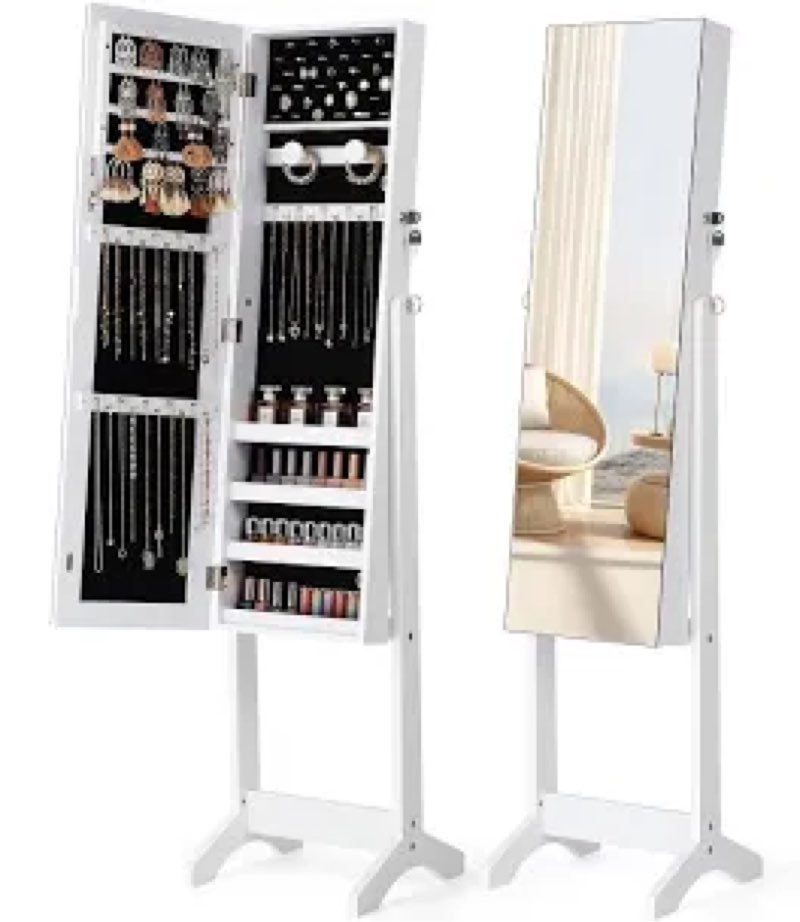 Nicetree Jewelry Cabinet Armoire, Freestanding Jewelry Armoire Organizer with...