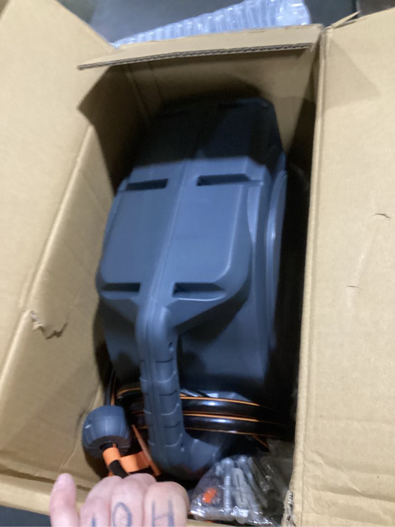 Condition photo showing New/Like New for giraffe tools hose reel 1/2‘’ 78 ft, heavy duty retractable garden hose reel with any length lock, slow return system, wall mounted and 180 deg swivel bracket 1/ 2"78 ft