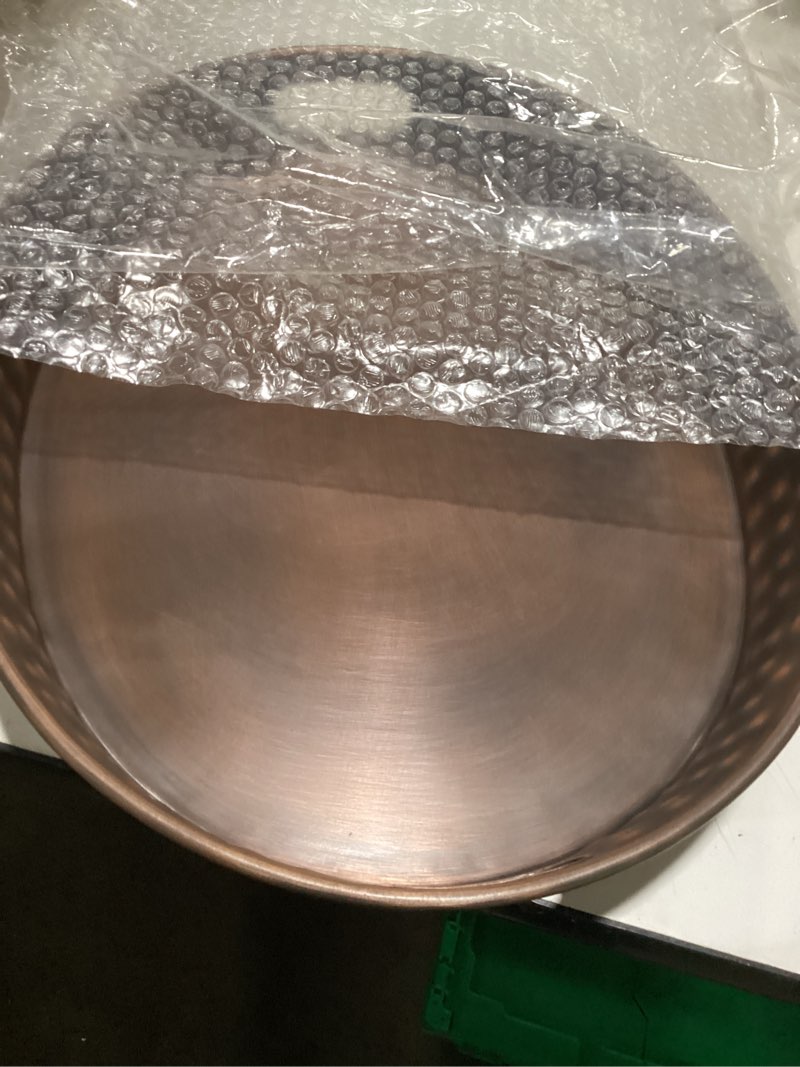Condition photo showing Good Condition for Monarch Abode Hand Hammered Metal Serving Tray with Handles, 17-Inch Antique Copper Finish– Oval Serving Platter, Large Serving Tray for Party, Fruit Platter, Dessert Trays, Serving Dishes Antique Copper 17" x 13" x 2"