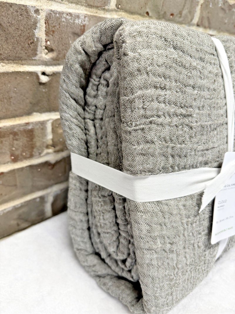pottery barn cloud cotton linen blanket king/california king ~ loden~ nwt