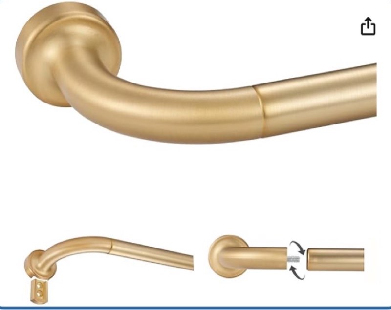 warm gold disc curtain rods, 48-84 inches window curtain rod,adjustable room darkening drapery rod with aluminum finials and brackets,wrap around design 48-84" warm gold