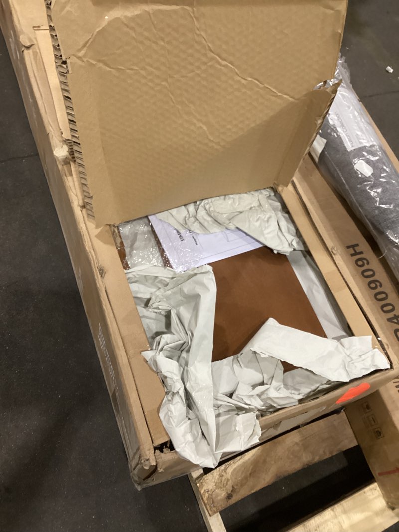 Condition photo showing New/Like New for SIMPLIHOME Harper Buffet - 60 inch Wide Solid Hardwood 3-Door Sideboard Buffet in Teak Brown, Mid-Century Modern Storage Cabinet for Dining Room or Kitchen with Adjustable Shelves and Tapered Legs