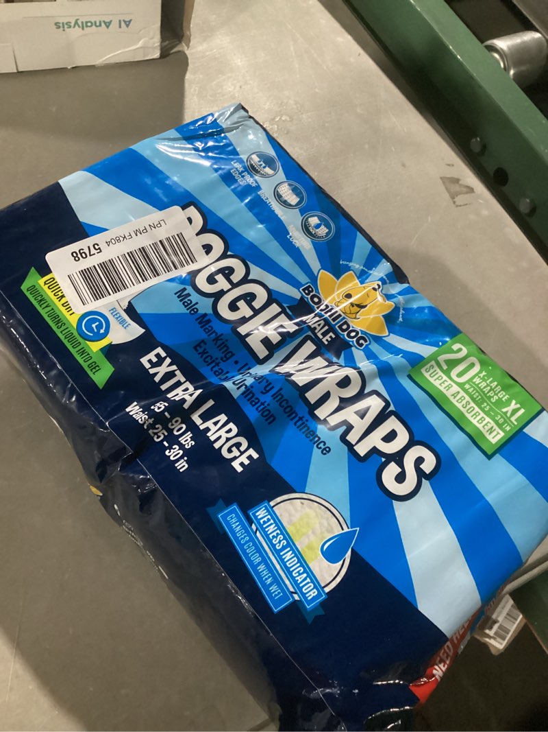 Condition photo showing Good Condition for Bodhi Dog Disposable Male Dog Diapers - Super Absorbent, Leak-Proof Pee Wraps - Adjustable Fit, Comfortable Design, Advanced Moisture Control, and Wetness Indicator - Extra Large (20 Count)