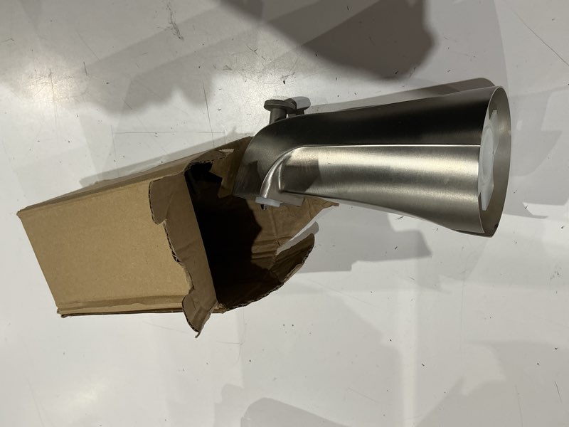 Condition photo showing As Is for tub spout with pull down diverter – slip-fit bathtub faucet spout replacement, 1/2” copper pipe connection, easy installation, universal for bathroom shower (brushed nickel)
