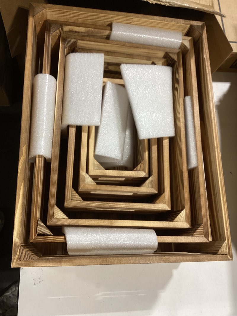 Condition photo showing Good Condition for wooden crates for display 6 pack large rustic nesting wooden basket with handle, decorative farmhouse wood crate for storage and container, 6 size wood basket decor boxes small 6pcs