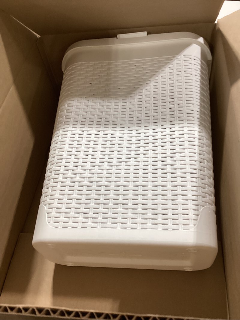 Condition photo showing Good Condition for mind reader slim laundry hamper with lid, 40l clothes basket, premium wicker design, plastic, white white single