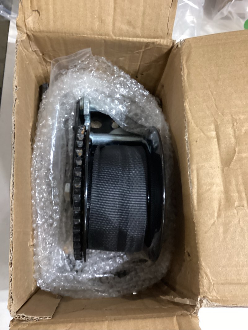 Condition photo showing As Is for 1600lbs heavy duty boat trailer winch with 26ft strap, 2-way ratchet & 4:1 gear trailer winch, portable hand crank winch for boat, truck, trailer, rv, atv, jet ski 1600lb blue winch