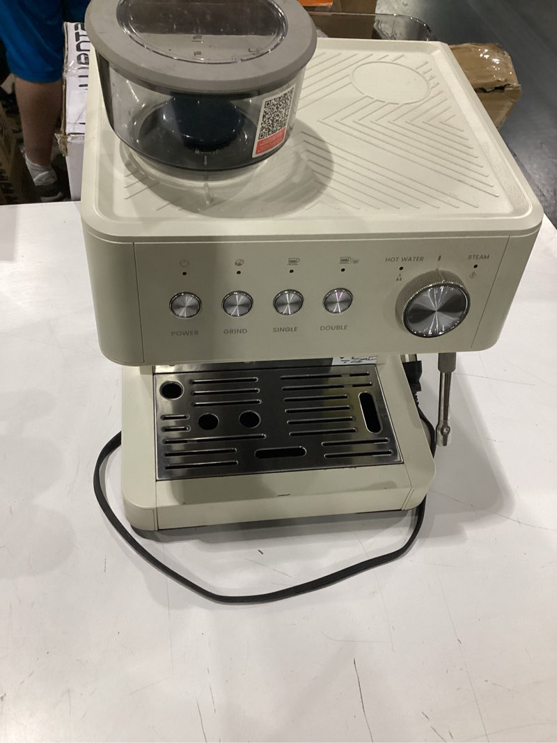 Condition photo showing As Is for **untested** (2026 upgrade) 20 bar espresso machine with built-in anti-clog coffee grinder, expresso coffee machines with milk steam wand/frother/tamping tools,espresso maker with grinder for lattes-white