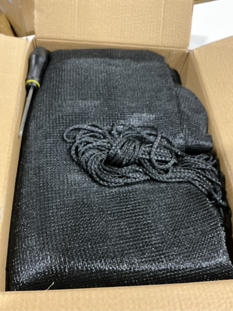 Condition photo showing Good Condition for top ring trampoline enclosure net replacement-for 8 curved poles top ring system, round safety net only, trampoline accessories with protection buckles adjustable straps zipper 14ft frame