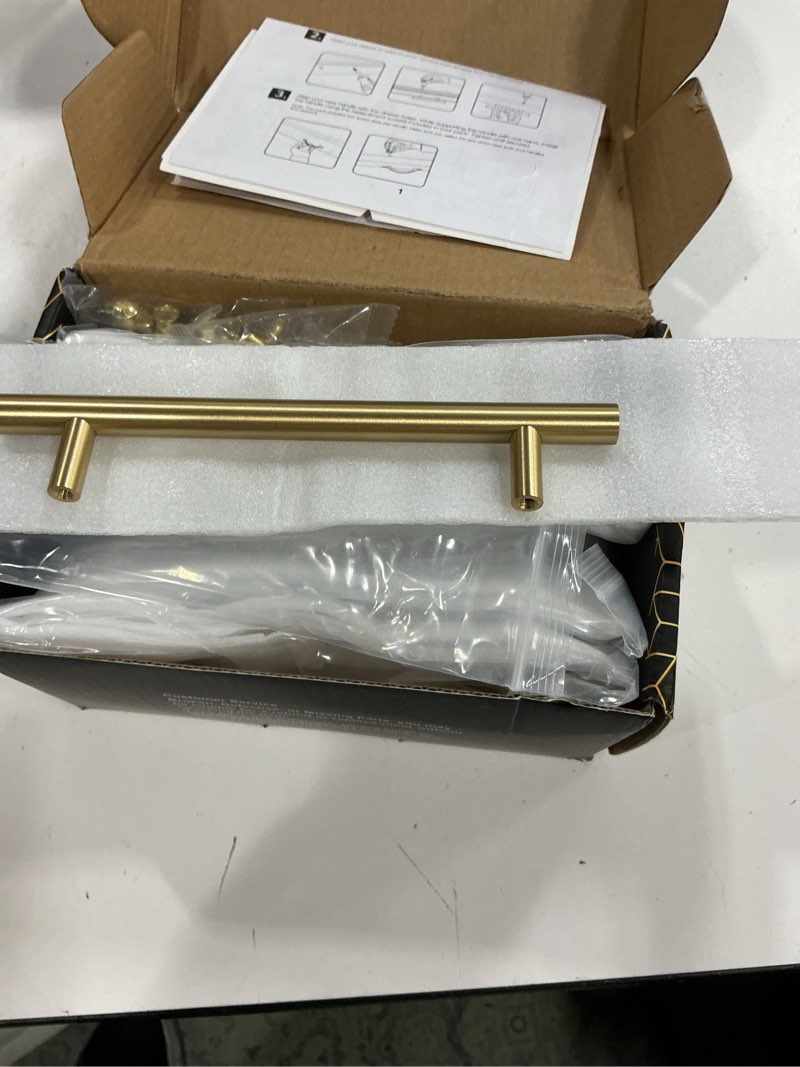 QOGRISUN 10-Pack Solid Brass Cabinet Pulls, Gold Euro Style T-Bar Handles, 5 Inch Hole Center for Ki