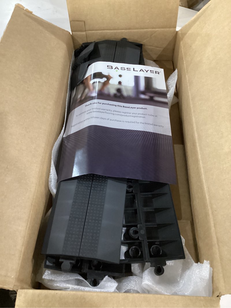 Condition photo showing Good Condition for baselayer interlocking floor tile trim pieces - beveled edges and corners - durable ½ in tpe (rubber like, not foam, no odor) - 10 edges and 4 corners - made in usa