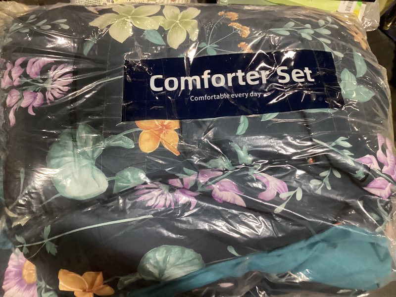 Condition photo showing Good Condition for DJY Floral Comforter Set Queen Size,Peacock Blue Botanical Bedding Comforter Sets,7 Pieces Bed in a Bag Lightweight Microfiber Comforter Set with Sheets Pillowcases & Shams for All Seasons Queen Peacock Blue