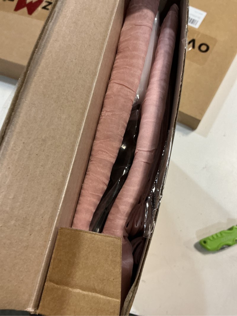 Condition photo showing New/Like New for ovzme crushed blush pink sheer curtain 63 inch length for windows 2 panels set, light filtering soft fabric pinch pleated curtains for living room bedroom, elegant sheer window drapes, 42wx63l inches 42"w x 63"l (pack of 2) blush pink