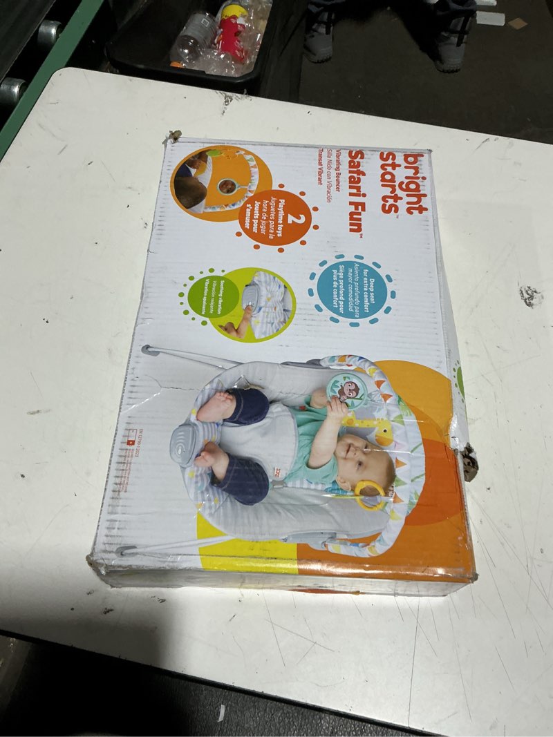 Condition photo showing New/Like New for Bright Starts Baby Bouncer Soothing Vibrations Infant Seat - Removable -Toy Bar, Nonslip Feet, 0-6 Months Up to 20 lbs (Safari Fun)
