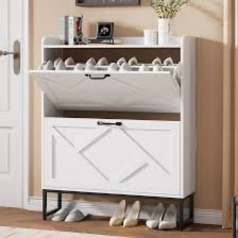 nicetree shoe storage cabinet with 2 flip drawers, freestanding shoe organizer, shoe cabinet with me