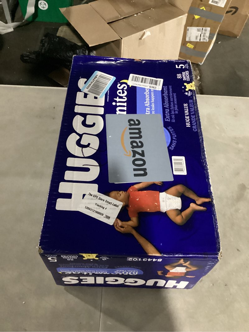 Condition photo showing New/Like New for huggies size 5 overnites baby diapers: overnight diapers, size 5 (27+ lbs), 88 ct, packaging may vary size 5 88