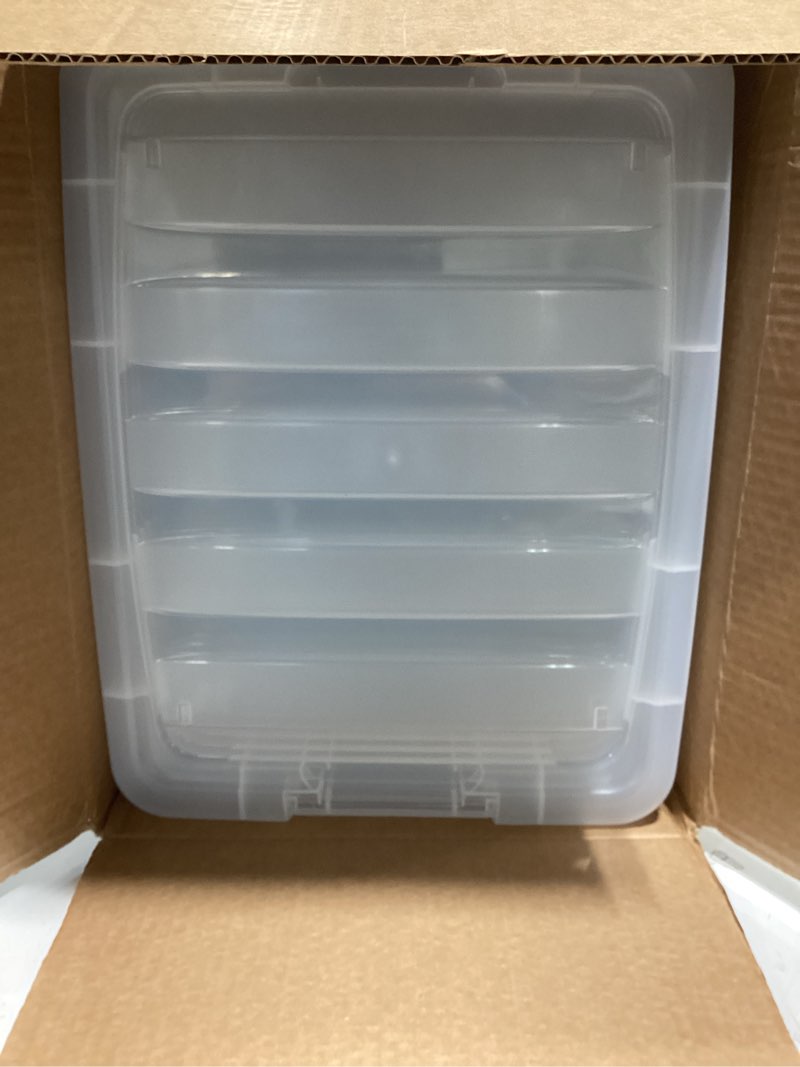 Condition photo showing Good Condition for iris usa 32 qt plastic storage box with lid and latches - 6 pack - bpa-free, see-through organizing solution, durable nestable stackable containers, secure pull handle - clear clear 32 qt 6 pack