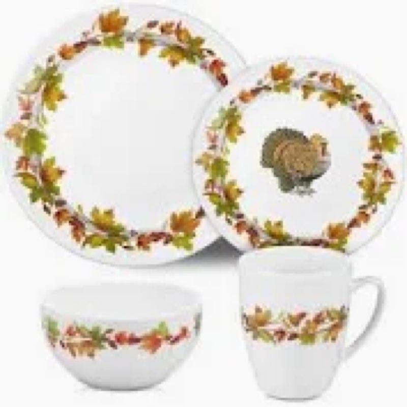 Reallnaive 16 Pcs Thanksgiving Dinnerware Sets for 4 Rustic Autumn Tableware Fall Thanksgiving Salad
