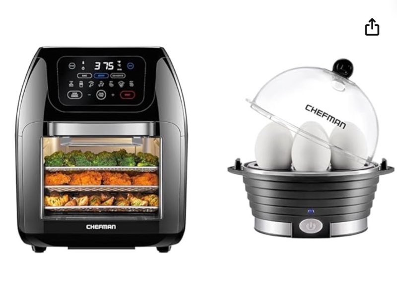 chefman multifunctional digital air fryer+ rotisserie, dehydrator, convection oven & egg-maker rapid poacher, food & vegetable steamer, quickly makes up to 6, hard