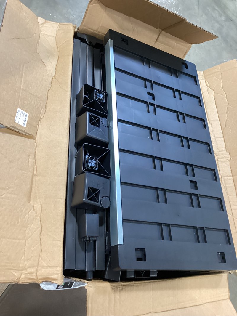 Condition photo showing As Is for keter premium one 35-in w x 74-in h x 18.5-in d freestanding plastic garage cabinet in black