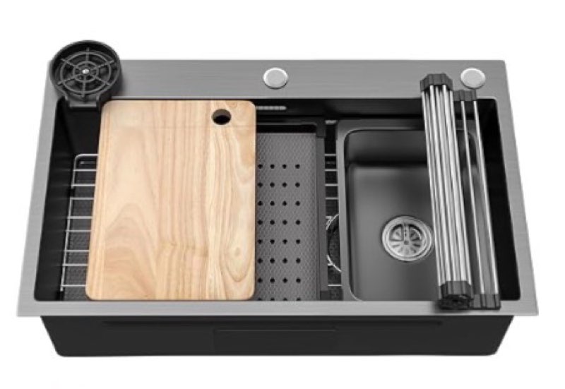 black 30x18in drop in kitchen sink workstation- stainless steel topmount modern single bowl workstat