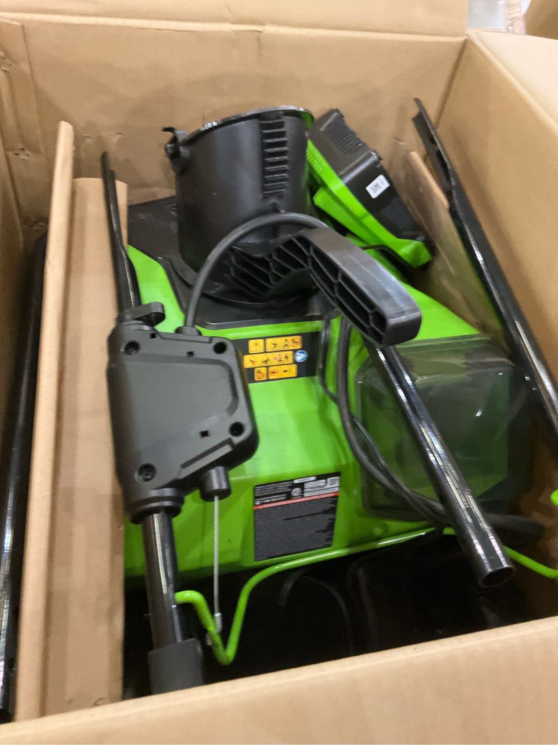 Condition photo showing As Is for Greenworks 40V 16  Cordless Snow Thrower + (1) 5Ah USB Battery & Charger