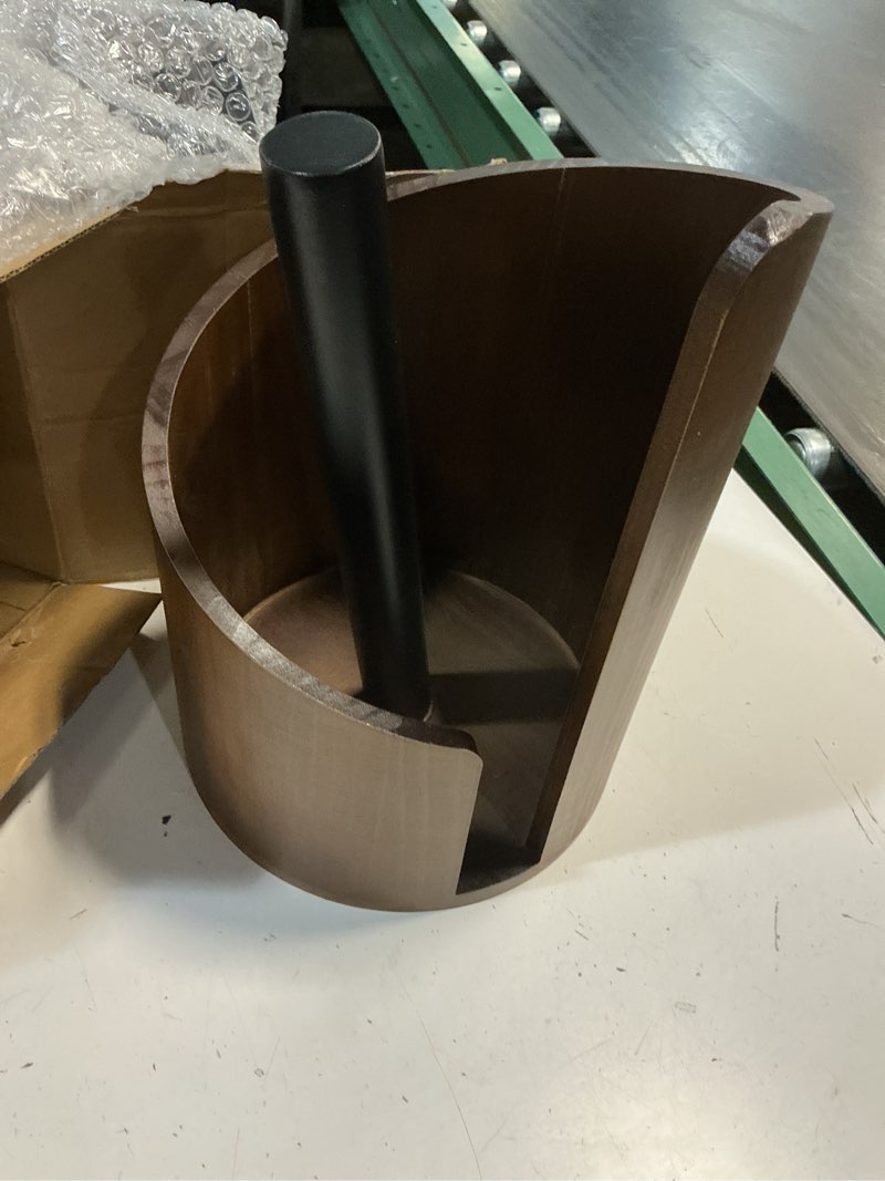 Condition photo showing Good Condition for mountain paper towel holder,2026 new wooden stand with iron base,one-handed operation, fits jumbo rolls,modern countertop towel holder for kitchen & bathroom