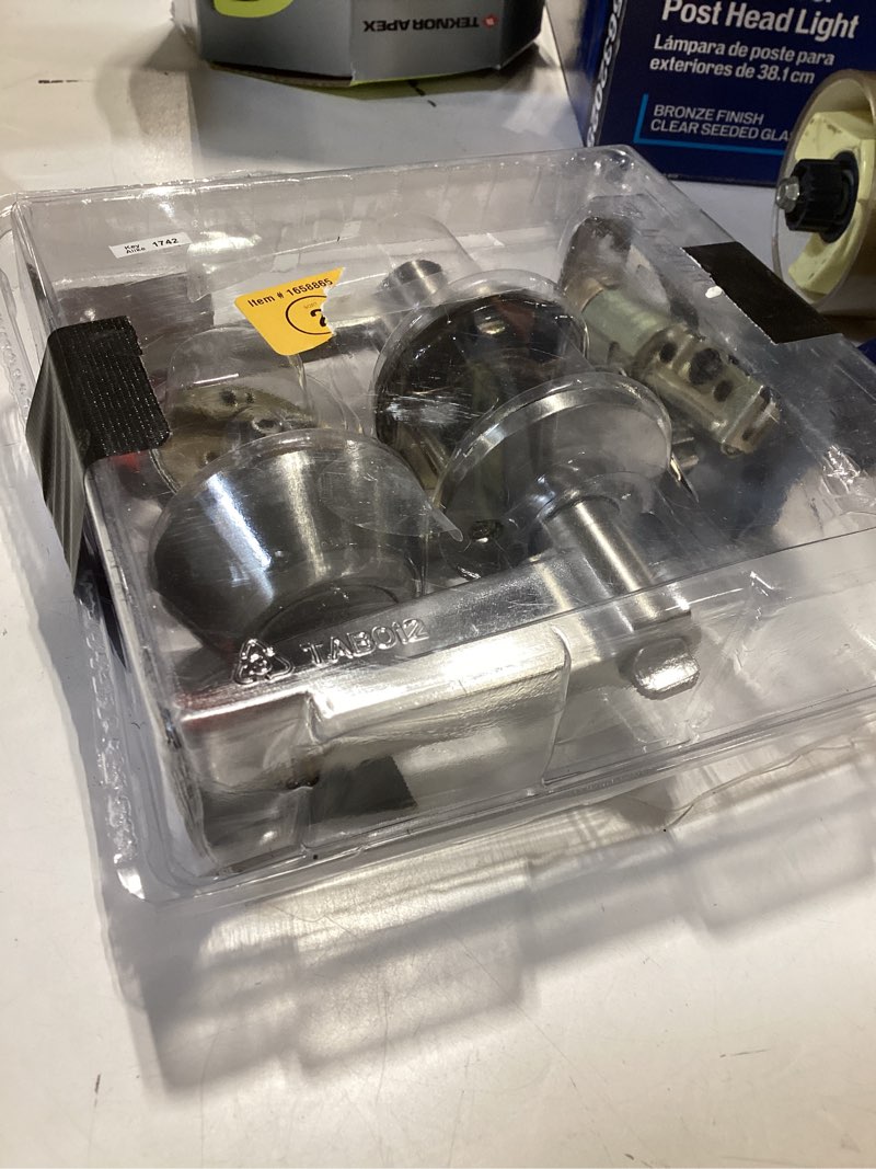 Condition photo showing As Is for reliabilt dallas satin nickel single-cylinder deadbolt exterior keyed entry door handle with combo pack