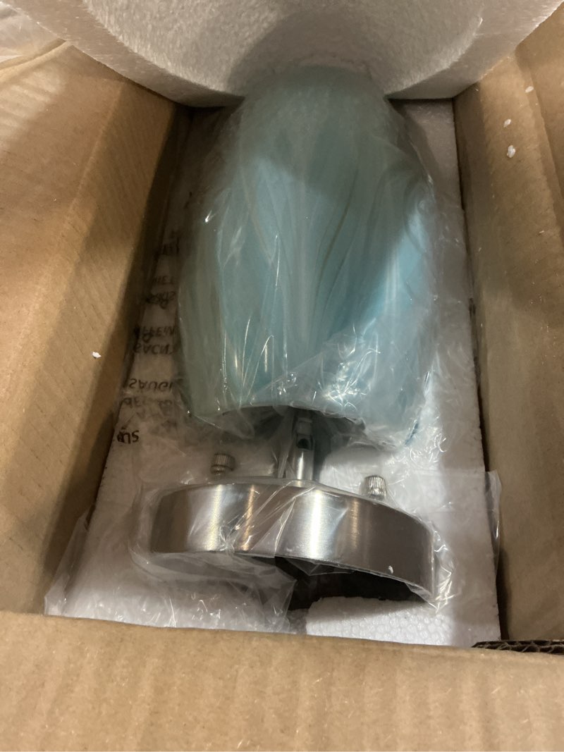 Condition photo showing New/Like New for edishine pendant lights kitchen island, blue handcrafted art glass, blown glass pendant with 5.12” dia x 11.40” h shade, teal with gold, adjustable brushed nickel rods, hardwired over island bar, e26