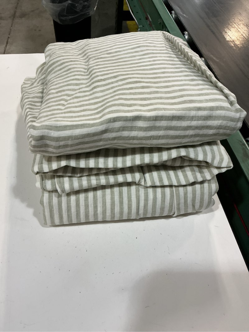 Condition photo showing Good Condition for quince (only 3 pieces) european linen deluxe bedding bundle, king, willowleaf/white stripe